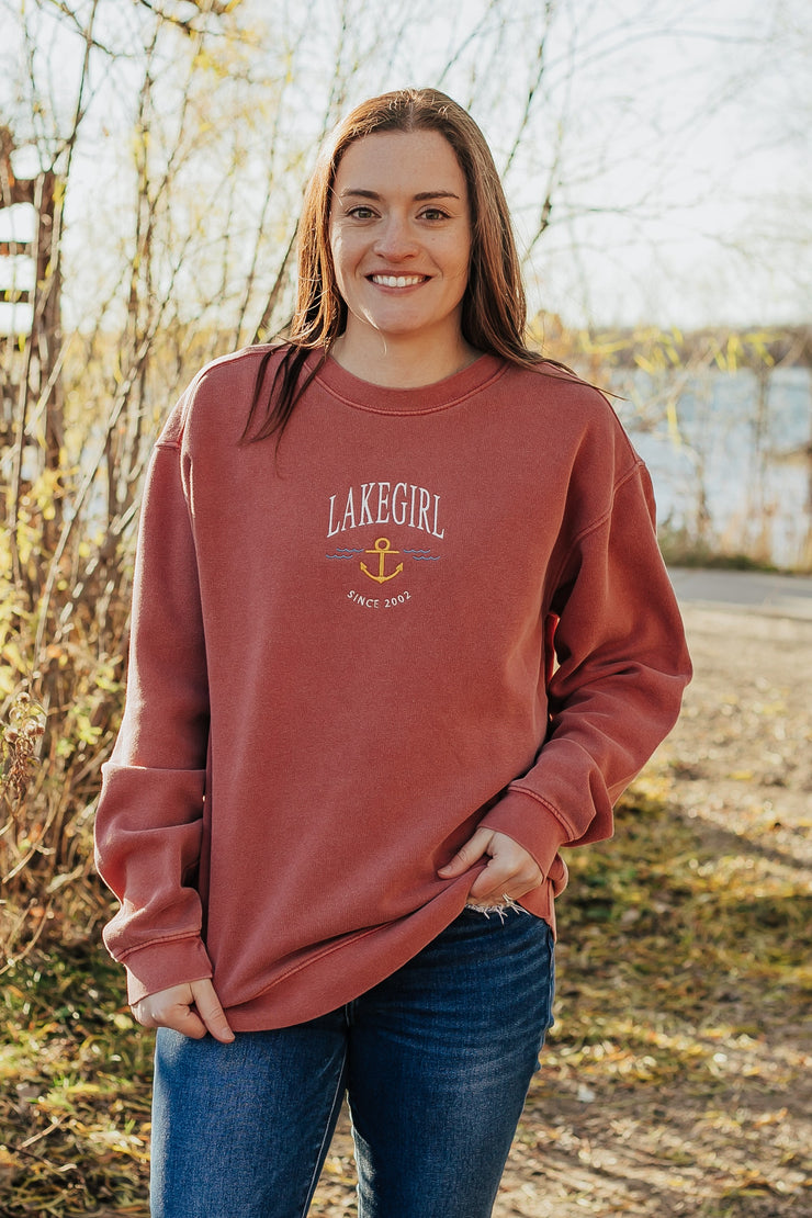 Lakegirl Ringspun Fleece Crew Neck in Nantucket Red