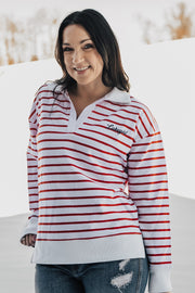 Striped V-Neck Pullover