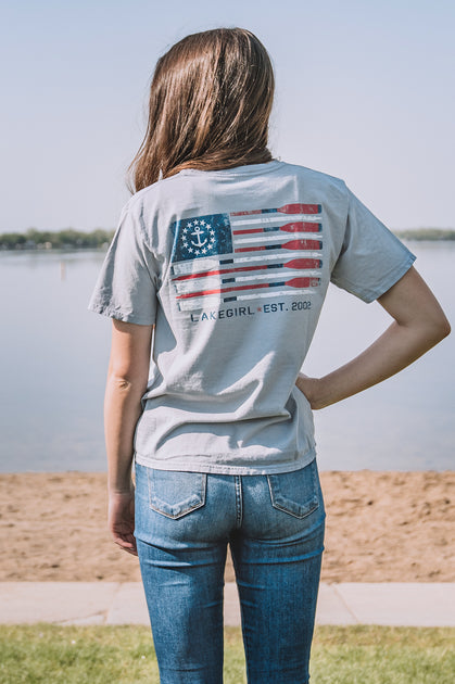 Lakegirl Patriotic Flag Oars Tee